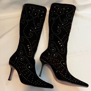 Elegant Dark Brown Studded Knee-High Boots